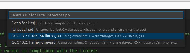 Select a kit, Linux gcc
