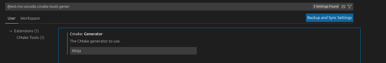 CMake extension tool settings; Generator